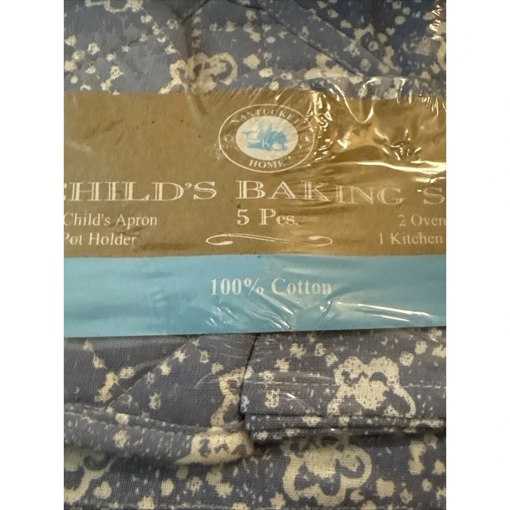 Nantucket Home 5 Piece Child's Baking Set Apron Oven Mitts Pot Holder Towel NEW